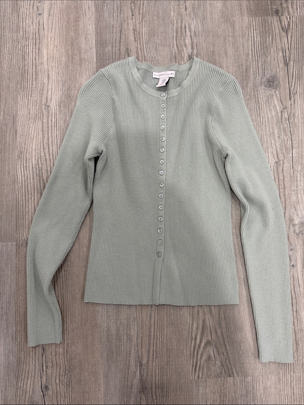 Sincerely Jules Sage Green Ribbed Button Cardigan